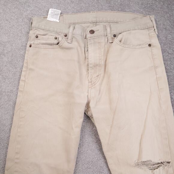 Levi's 513 Slim Straight Denim Stretch Jeans Distressed Cream Size 33x32 - Picture 8 of 16